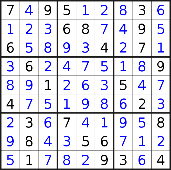 Sudoku solution for puzzle published on Thursday, 27th of June 2019