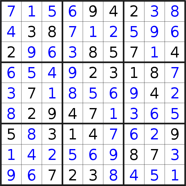 Sudoku solution for puzzle published on Friday, 28th of June 2019