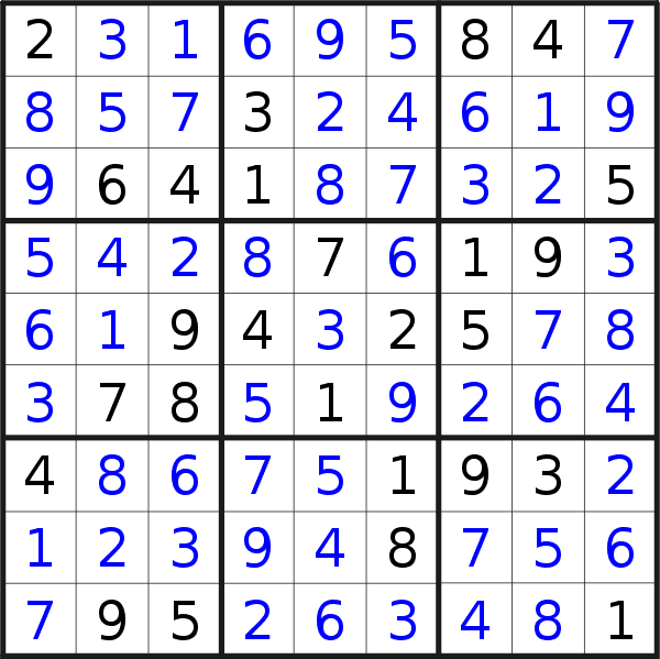 Sudoku solution for puzzle published on Saturday, 29th of June 2019