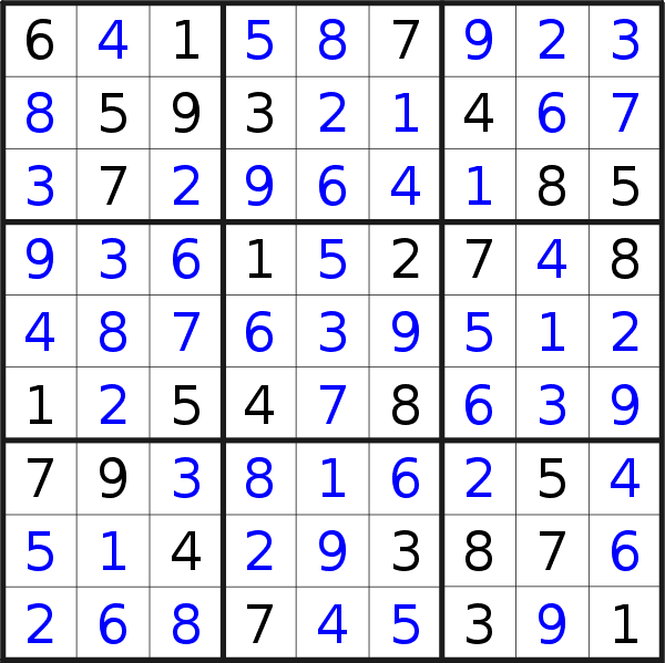 Sudoku solution for puzzle published on Sunday, 30th of June 2019
