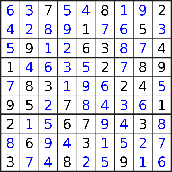 Sudoku solution for puzzle published on Monday, 1st of July 2019