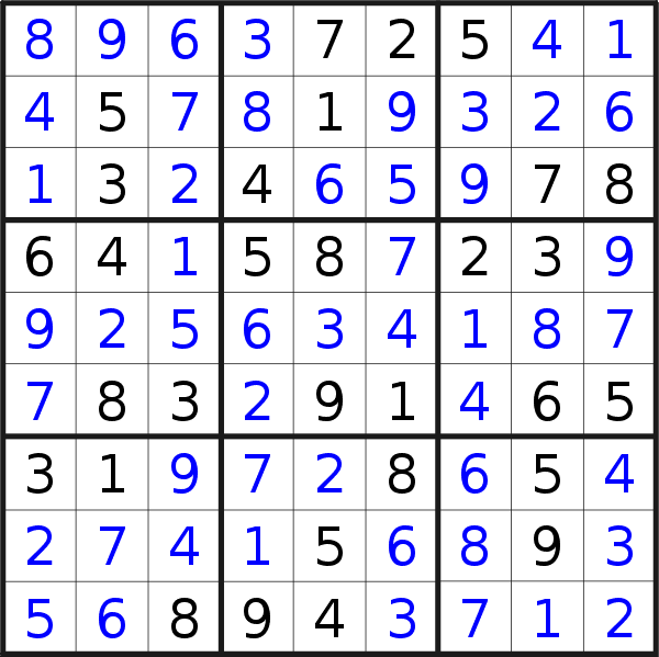 Sudoku solution for puzzle published on Saturday, 6th of July 2019