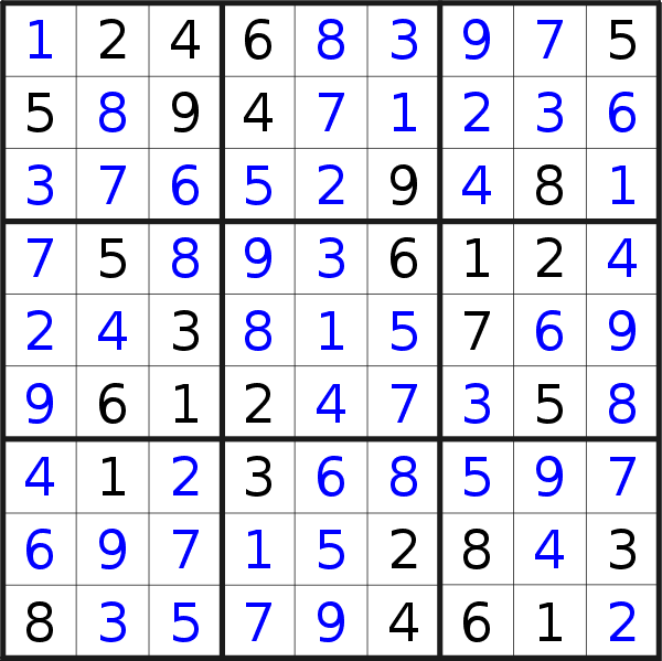 Sudoku solution for puzzle published on Friday, 12th of July 2019