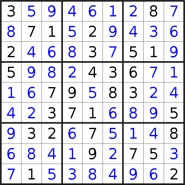 Sudoku solution for puzzle published on Saturday, 13th of July 2019