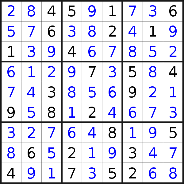 Sudoku solution for puzzle published on Monday, 15th of July 2019