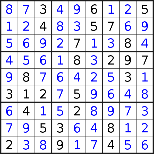Sudoku solution for puzzle published on Friday, 19th of July 2019