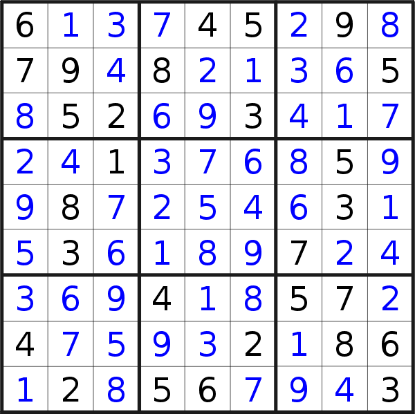 Sudoku solution for puzzle published on Monday, 22nd of July 2019