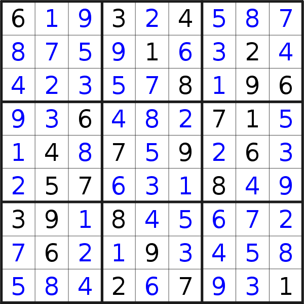 Sudoku solution for puzzle published on Wednesday, 24th of July 2019