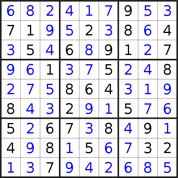 Sudoku solution for puzzle published on Friday, 26th of July 2019