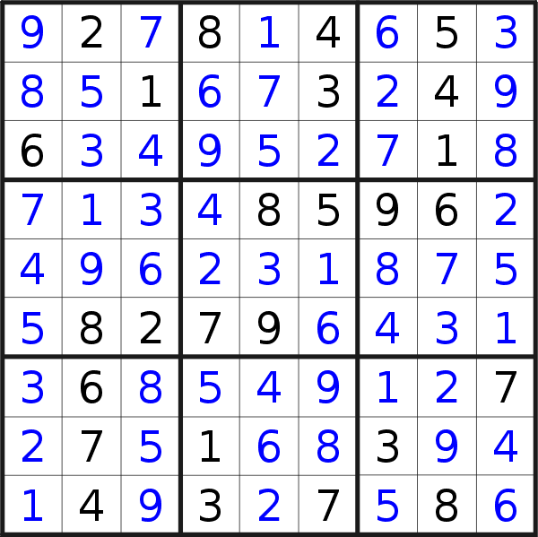 Sudoku solution for puzzle published on Saturday, 27th of July 2019
