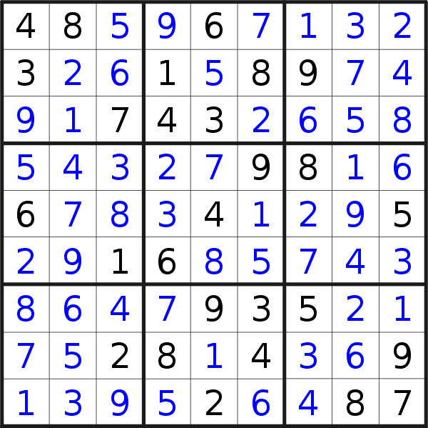 Sudoku solution for puzzle published on Sunday, 28th of July 2019