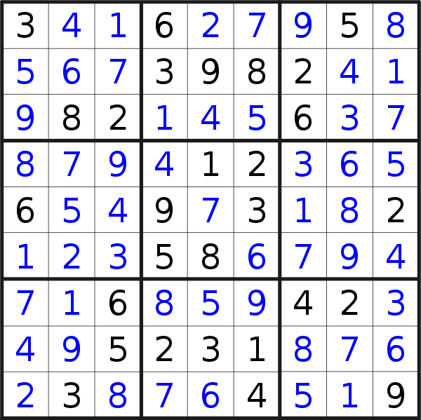 Sudoku solution for puzzle published on Monday, 29th of July 2019