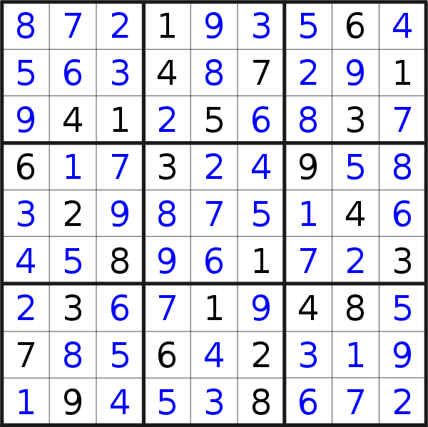 Sudoku solution for puzzle published on Thursday, 1st of August 2019
