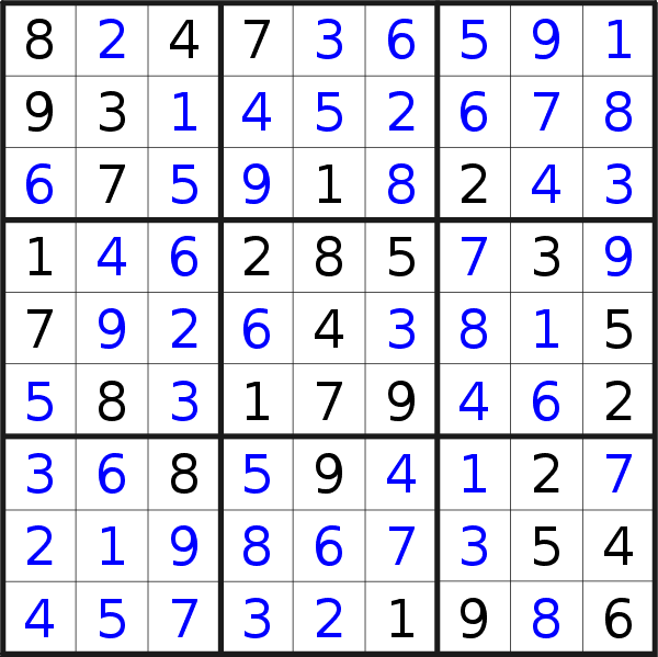 Sudoku solution for puzzle published on Sunday, 4th of August 2019