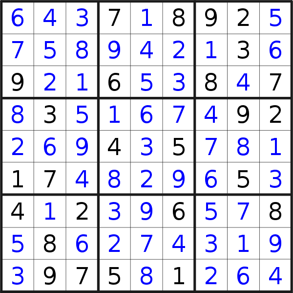 Sudoku solution for puzzle published on Thursday, 8th of August 2019
