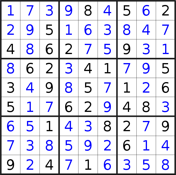 Sudoku solution for puzzle published on Friday, 16th of August 2019