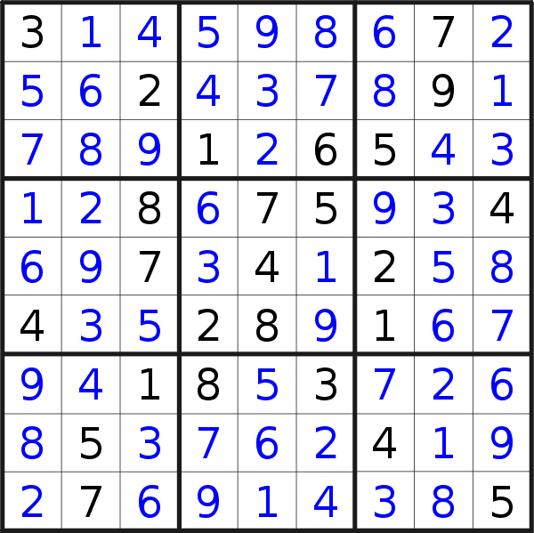Sudoku solution for puzzle published on Sunday, 18th of August 2019