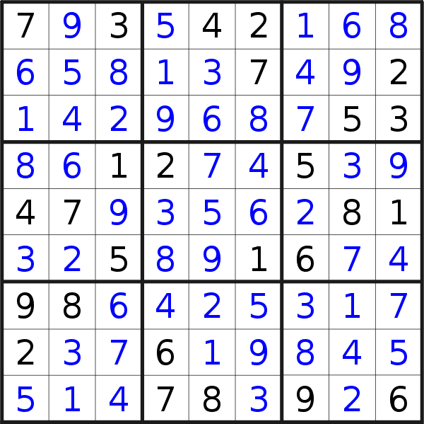 Sudoku solution for puzzle published on Monday, 26th of August 2019