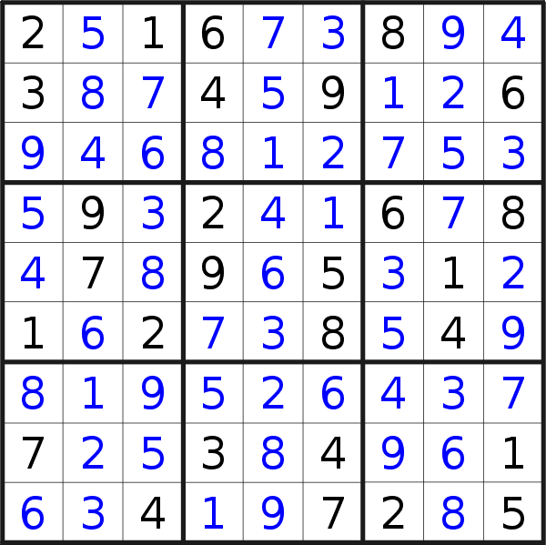 Sudoku solution for puzzle published on Friday, 30th of August 2019