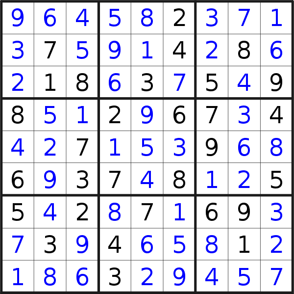 Sudoku solution for puzzle published on Sunday, 1st of September 2019