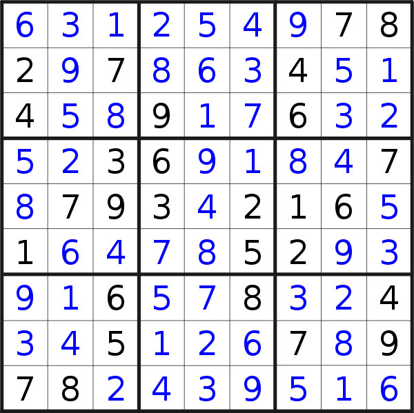 Sudoku solution for puzzle published on Monday, 2nd of September 2019