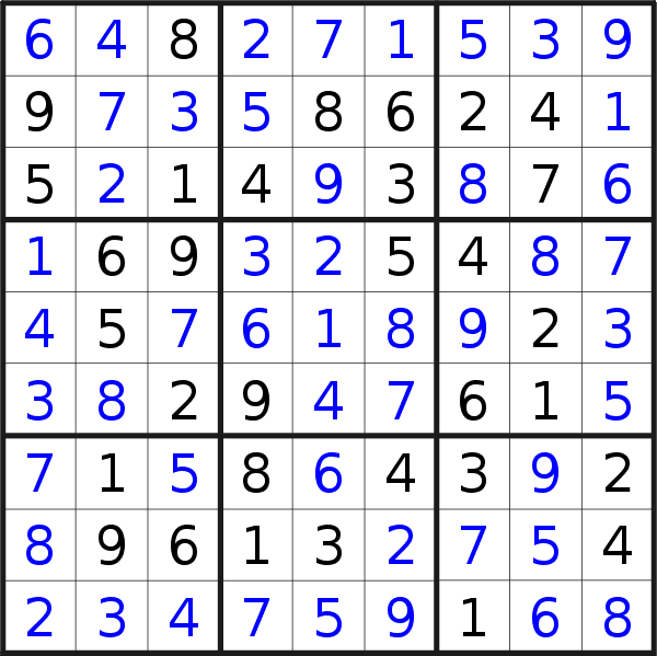 Sudoku solution for puzzle published on Saturday, 7th of September 2019