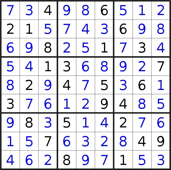 Sudoku solution for puzzle published on Monday, 9th of September 2019