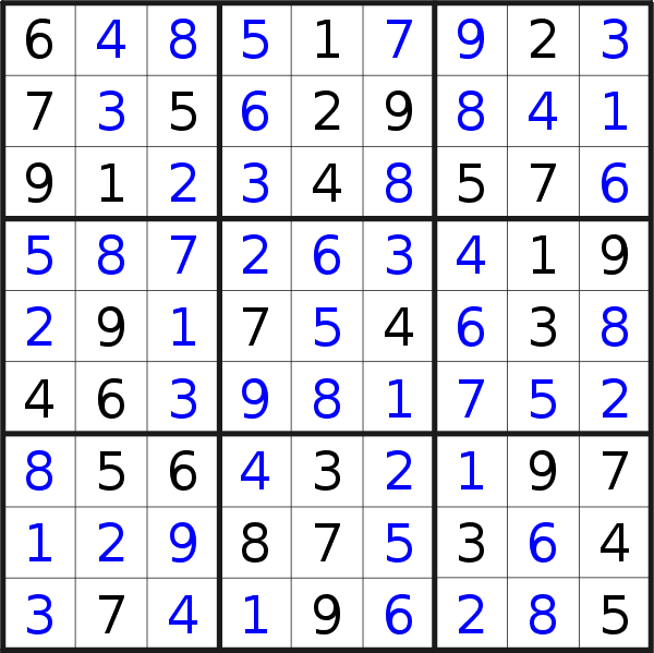 Sudoku solution for puzzle published on Tuesday, 10th of September 2019