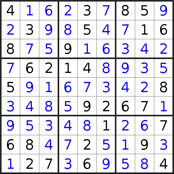 Sudoku solution for puzzle published on Monday, 16th of September 2019