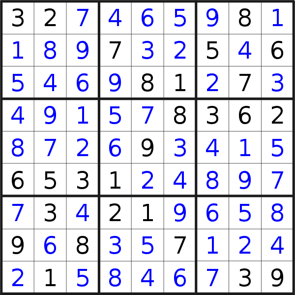 Sudoku solution for puzzle published on Wednesday, 18th of September 2019