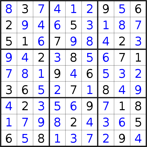 Sudoku solution for puzzle published on Thursday, 19th of September 2019