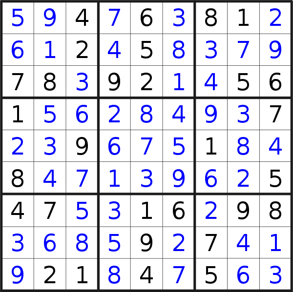 Sudoku solution for puzzle published on Friday, 20th of September 2019