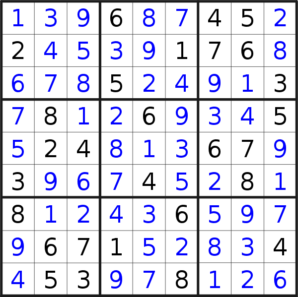 Sudoku solution for puzzle published on Monday, 23rd of September 2019