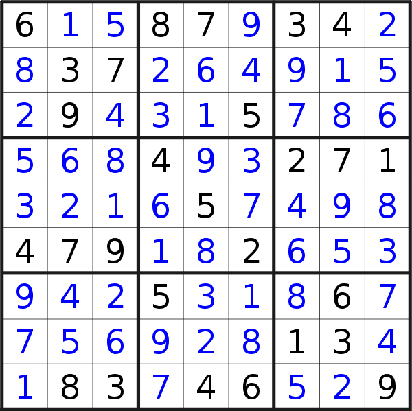 Sudoku solution for puzzle published on Friday, 27th of September 2019