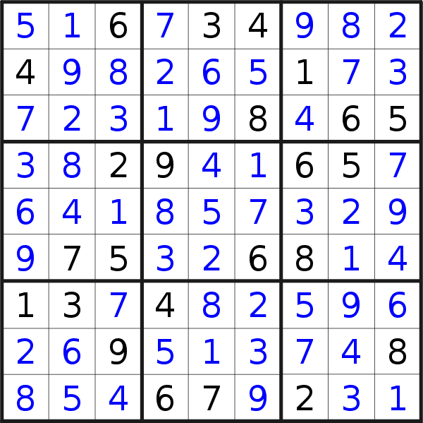Sudoku solution for puzzle published on Saturday, 28th of September 2019