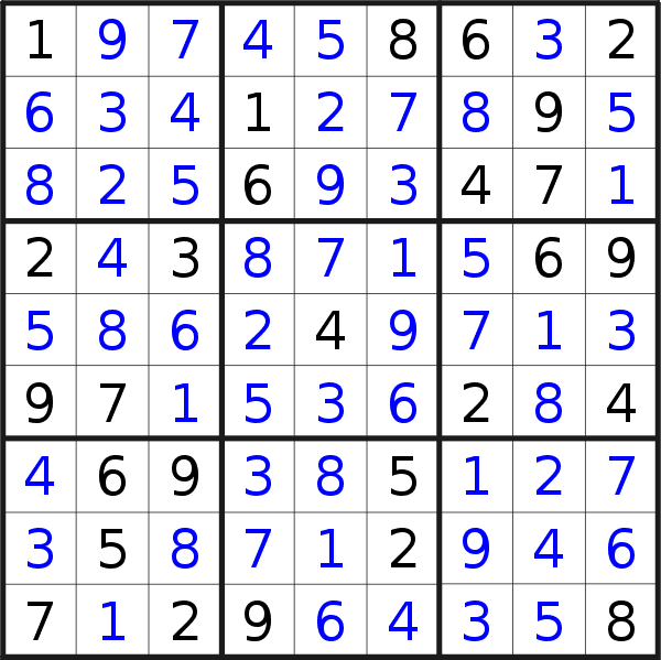 Sudoku solution for puzzle published on Sunday, 29th of September 2019