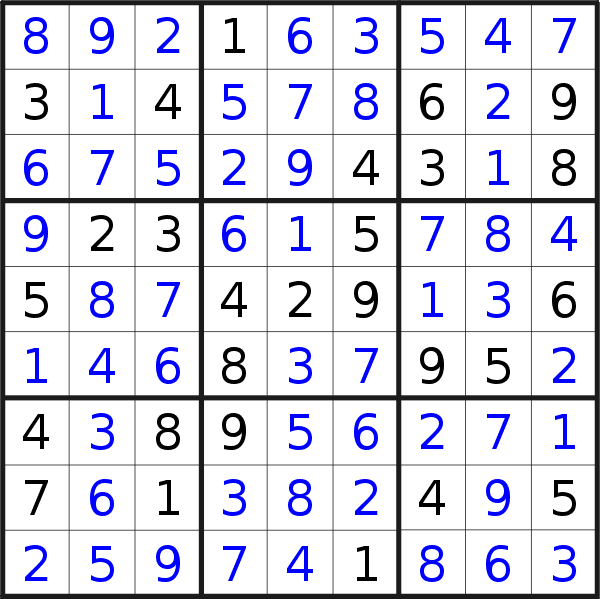 Sudoku solution for puzzle published on Tuesday, 1st of October 2019
