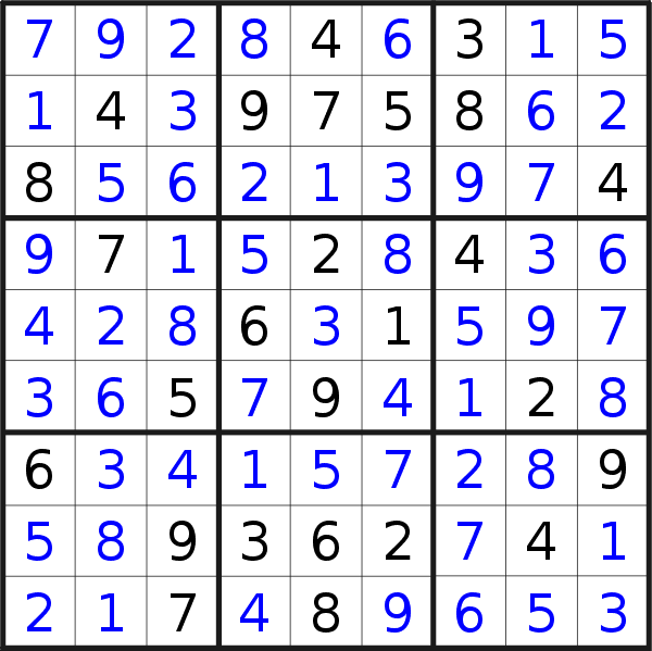 Sudoku solution for puzzle published on Thursday, 3rd of October 2019