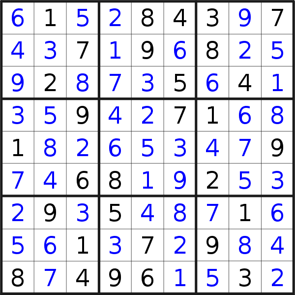 Sudoku solution for puzzle published on Wednesday, 16th of October 2019