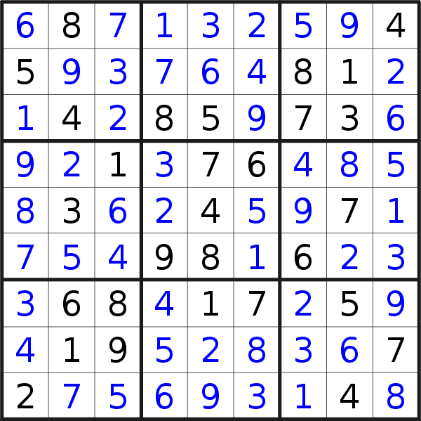 Sudoku solution for puzzle published on Friday, 18th of October 2019