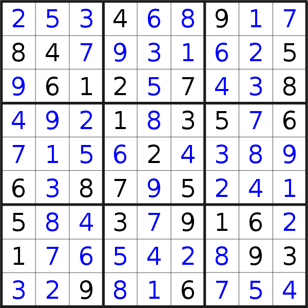 Sudoku solution for puzzle published on Saturday, 19th of October 2019