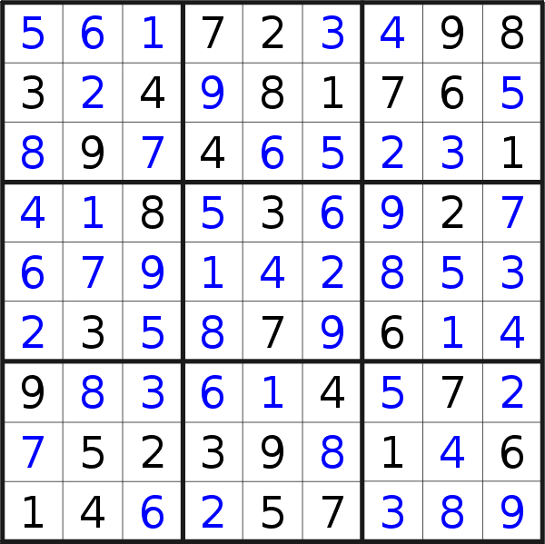 Sudoku solution for puzzle published on Sunday, 20th of October 2019
