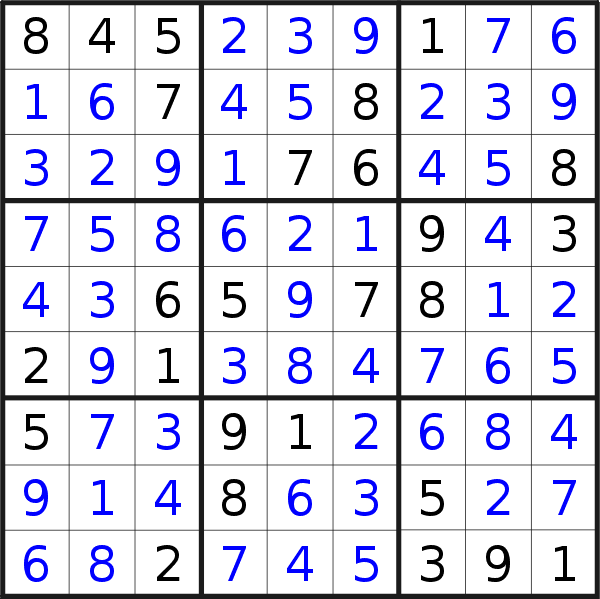 Sudoku solution for puzzle published on Wednesday, 23rd of October 2019