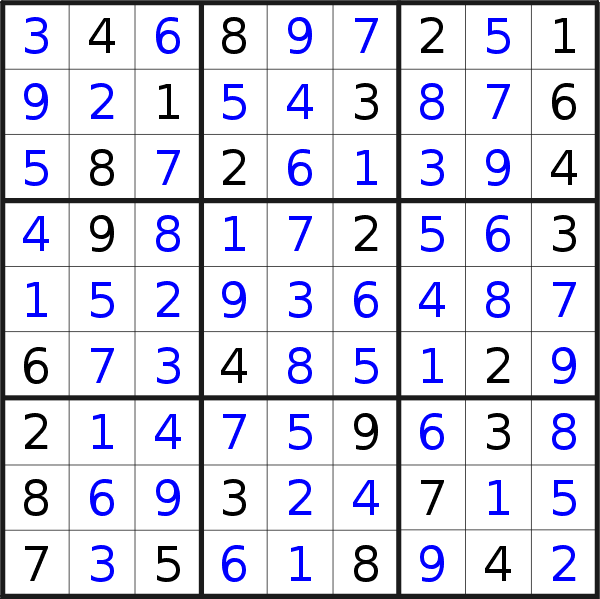 Sudoku solution for puzzle published on Friday, 25th of October 2019