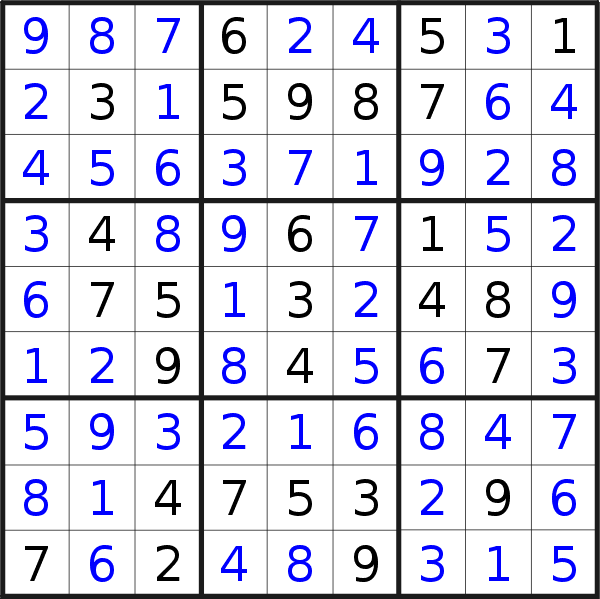 Sudoku solution for puzzle published on Sunday, 27th of October 2019