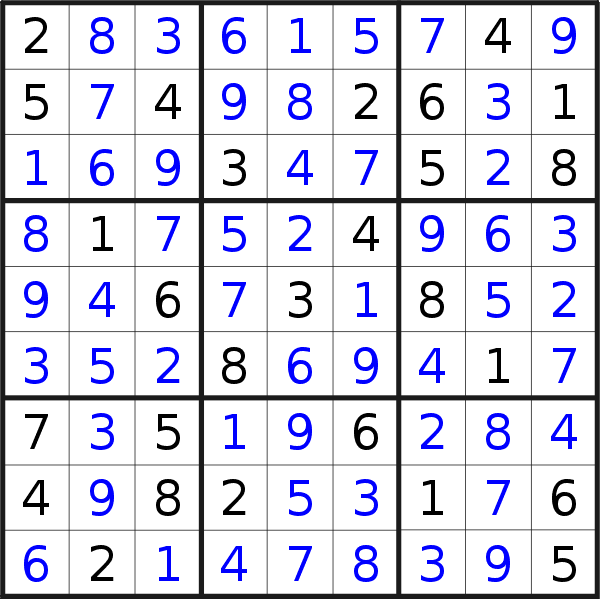 Sudoku solution for puzzle published on Saturday, 9th of November 2019