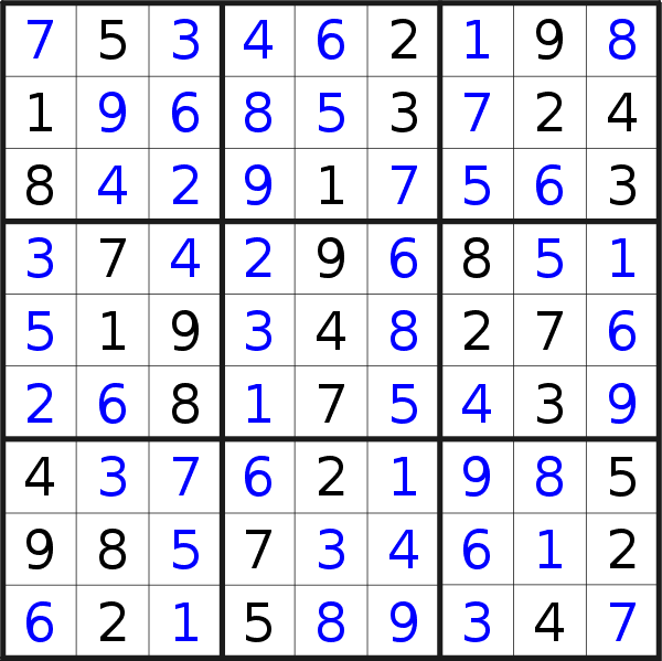 Sudoku solution for puzzle published on Friday, 15th of November 2019