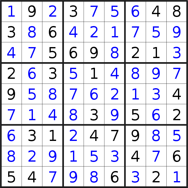 Sudoku solution for puzzle published on Sunday, 24th of November 2019