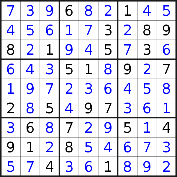 Sudoku solution for puzzle published on Monday, 25th of November 2019