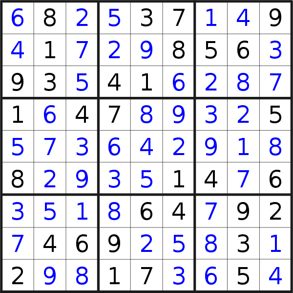 Sudoku solution for puzzle published on Friday, 29th of November 2019